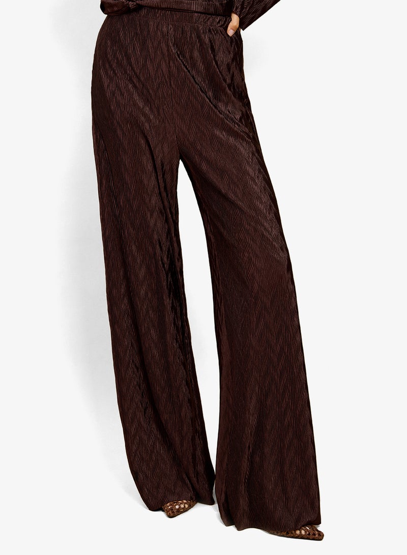 Little Mistress Brown Plisse Trouser - Image 1